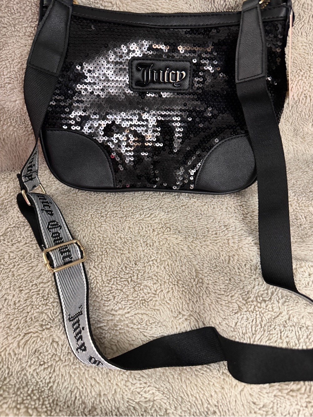 Juicy Couture Black Sequin Crossbody with Branded Strap